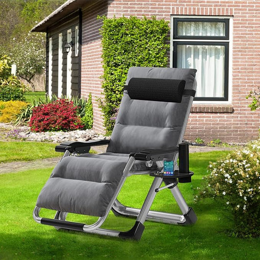 ABORON 2 Pack Zero Gravity Chair, Outdoor Lounge Chairs Sun Loungers with Removable Cushion,Headrest,Cup Holder,Reclining Patio Lounger Chair for Indoor and Outdoor