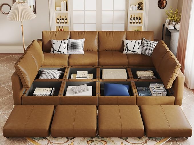 EASE MOOSE Oversized Modular Sectional Sleeper Sofa with Storage, Faux Leather sectional Sofa Large Modular Sofa Couch Sleeper for Living Room