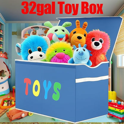 YOLOXO Toy Box Chest, Collapsible Sturdy Storage Bins with Lids, Extra Large Kids Toy Storage Organizer Boxes Bins Baskets for Kids, Boys, Girls, Nursery Room, Playroom, Closet (Classical Blue)