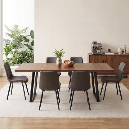 ZckyCine 7‑Piece Dining Set for 6,70.87‑Inch Table with 6 PU‑Leather Chairs, Thick Tabletop & Metal Frame for Apartment