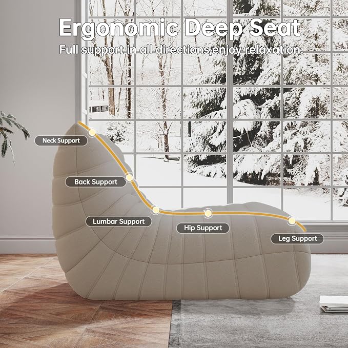 WHGBJA Bean Bag Chair for Adults with Memory Foam Couch, 3 Seater Bean Bag Sofa for Bedroom, Living Room, Reading, Gaming Floor Sofa Couch, Boneless, Comfy