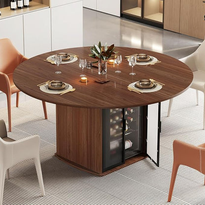 IBF 47" Round Dining Table for 4-6, Circle Kitchen Table with Storage Shelf, Circular Dining Room Tables with Fridge Space, Wood Dinner Tables for Home Kitchen, Walnut (Only Table)