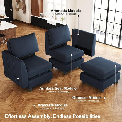 Belffin Modular Sectional Sofa U Shaped Couch with Storage Ottoman Velvet Sectional Couch for Living Room, Blue