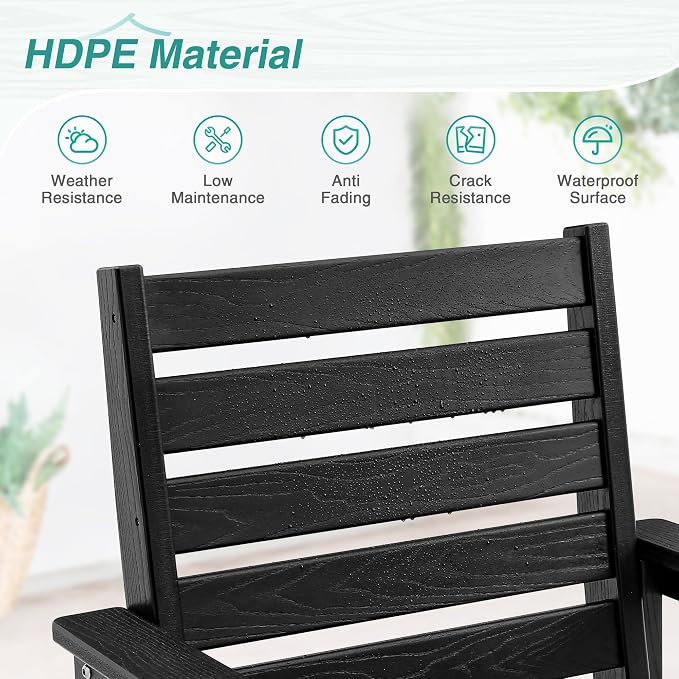 Patio Dining Chairs Set of 2, HDPE Weather Resistant Outdoor Chairs with Armrest, Heavy Duty 300LBS Support Patio Chairs for Backyard Deck Porch Balcony, Black