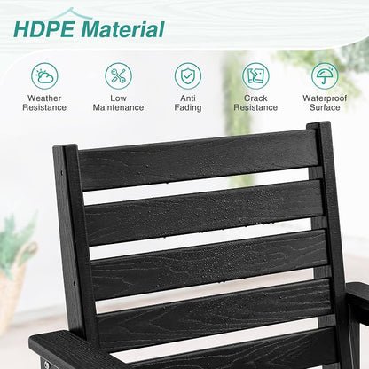 Patio Dining Chairs Set of 2, HDPE Weather Resistant Outdoor Chairs with Armrest, Heavy Duty 300LBS Support Patio Chairs for Backyard Deck Porch Balcony, Black