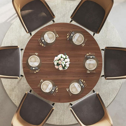 IBF 47" Round Dining Table for 4-6, Circle Kitchen Table with Storage Shelf, Circular Dining Room Tables with Fridge Space, Wood Dinner Tables for Home Kitchen, Walnut (Only Table)