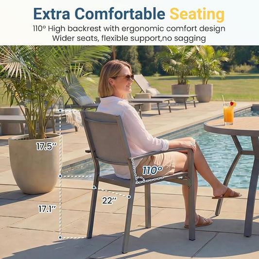 Heavy-Duty Metal Patio Chairs Set of 4, Outdoor Patio Chairs with Breathable Quick-Drying Textilene, Outdoor Chair with 110° Ergonomic High Backrest for Porch, Patio, Garden, Deck, Backyard