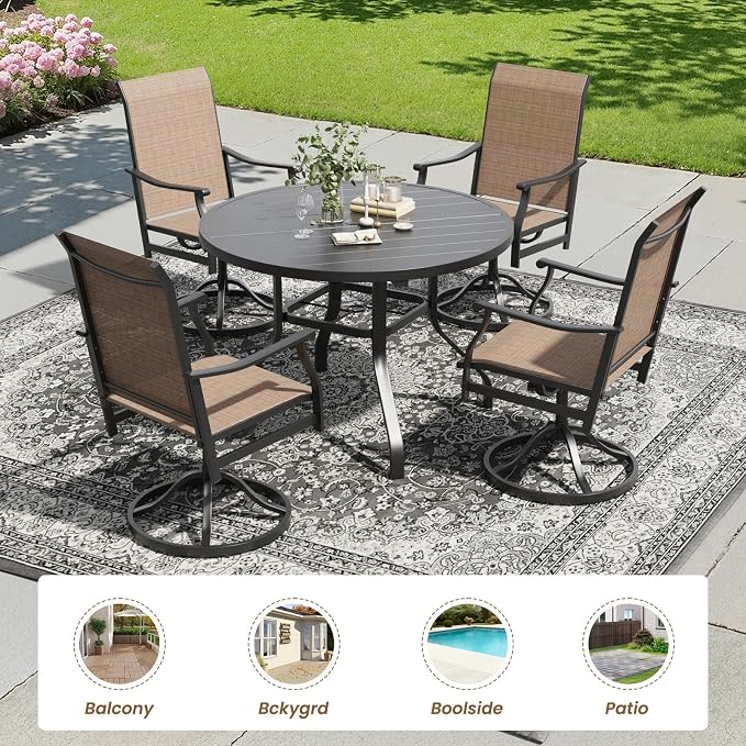 Soohow Outdoor Dining Set for 4, 5-Piece Round Table Patio Dining Set, 4 x Swivel Patio Chairs and 1 x 41 Round Outdoor Dining Table, for Poolside, Backyard and Proch