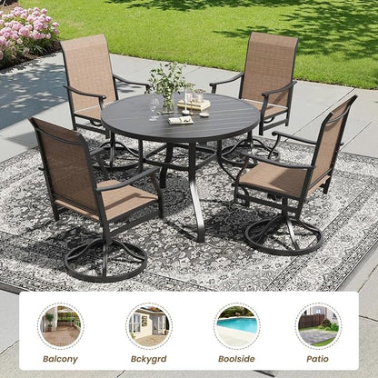 Soohow Outdoor Dining Set for 4, 5-Piece Round Table Patio Dining Set, 4 x Swivel Patio Chairs and 1 x 41 Round Outdoor Dining Table, for Poolside, Backyard and Proch