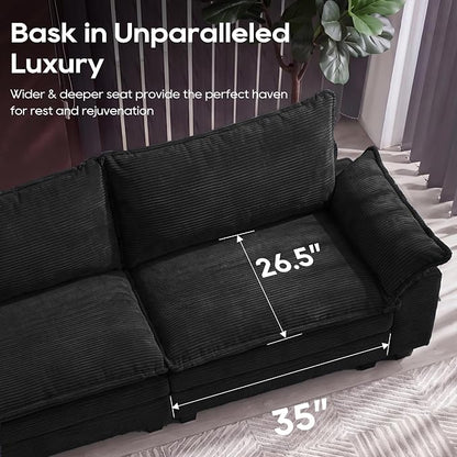 URRED Oversized Modular Sectional Sofa, 122" U Shaped Modern Comfy Cloud Couch with Movable Ottoman & Pillows, Deep Seat Couches for Living Room, Bedroom or Apartment (Corduroy Black, 122" U Shaped)