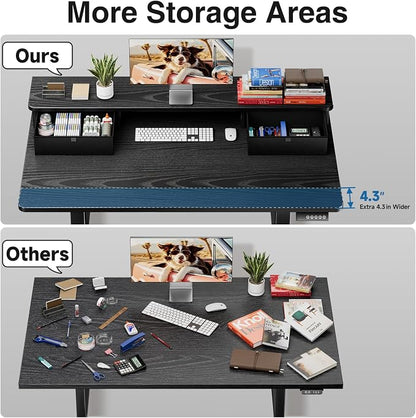 Veken 55x26 in Electric Standing Desk with Drawers, Adjustable Table, Black | Stand up Computer Desk for Home Office, Work & Study, with Storage, 3 Memory Presets, Cable Organizer, Hook, and Quiet Lift.