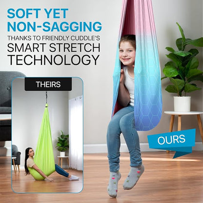 Indoor Sensory Swing for Kids or Outdoor – Holds 300lbs, Double-Layer, & 360° Swivel, Calming Compression Therapy Swing Hammock for Kids & Adults with All Hardware – Sensory-Motor Toys & Gifts