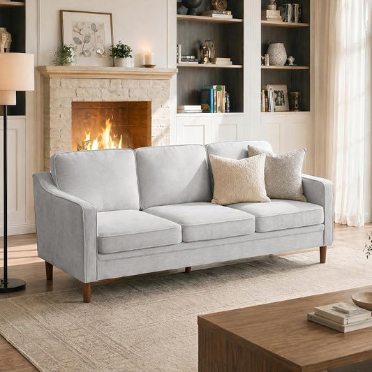 Kingfun 80" Chenille Sofa, 3 Seater Couch, Mid Century Modern Couches with Solid Wood Legs for Living Room Bedroom