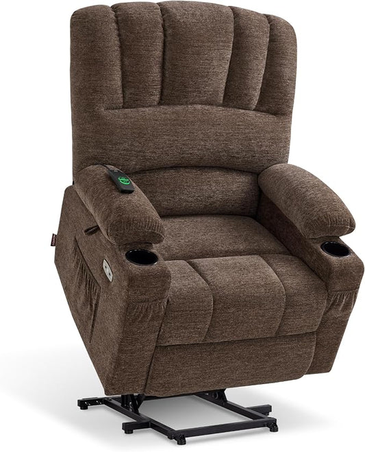 MCombo Power Lift Recliner Chair for Elderly, Lift Chair with Heat and Massage, USB &Type C Ports, Cup Holders, Fabric 7095 (Medium, Mocha)