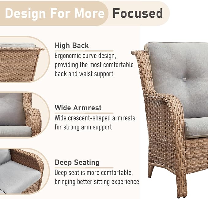 Outdoor Loveseat Sofa-2 Seater Rattan Wicker Patio Couch High Back Patio Sofa for Porch Deck Backyard-Yellow/Beige