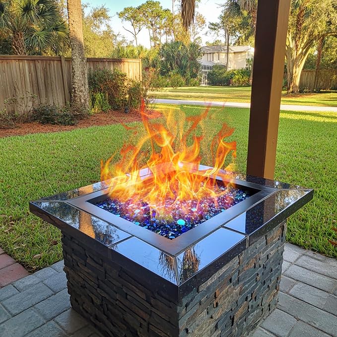 Uniflasy 10 Pounds Fire Pit Glass, 1/2 Inch Reflective Fire Glass Beads for Outdoor Firepit and Fireplace, High Luster Mixed Color