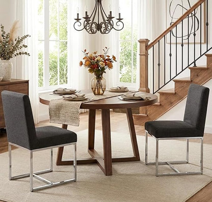 VESCASA Linen Upholstered Dining Chairs Set of 2, Mid Century Modern Padded Chair with Chrome Metal Frame for Restaurant, Dining Room, Kitchen, Charcoal