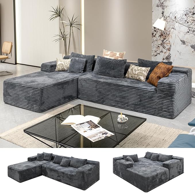 Sectional couches for Living Room Corduroy Couch, 104" Cloud Sectional Couch with L-Shape Chaise, Modern Modular Sofa, Deep Seat Comfort, No Assembly Required(Plush Corduroy, Left Facing Chaise)