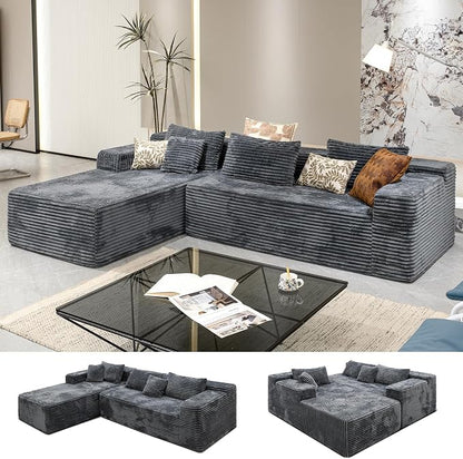 Sectional couches for Living Room Corduroy Couch, 104" Cloud Sectional Couch with L-Shape Chaise, Modern Modular Sofa, Deep Seat Comfort, No Assembly Required(Plush Corduroy, Left Facing Chaise)