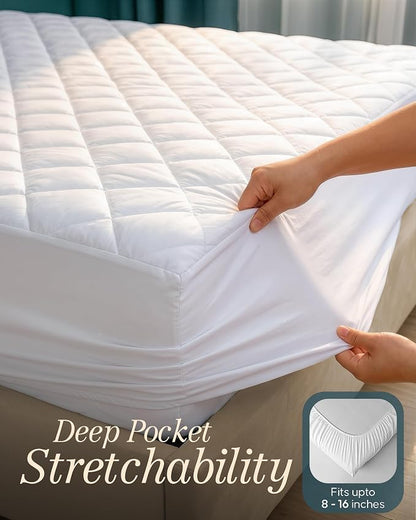 Quilted Fitted Mattress Pad 2 Pack, King Mattress Protector Topper with Deep Pocket Stretches up to 16 Inches, Machine Washable Mattress Cover by Utopia Bedding (White)
