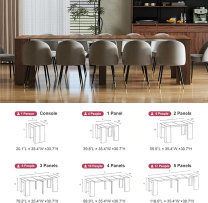 Transformer Dining Table for 12, 118” Expandable Wood Dining Room Table, Space Saving Folding Console Table, Modern Long Dining Table Walnut