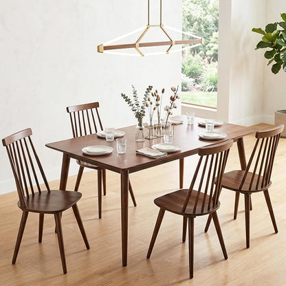 DUHOME Walnut Windsor Wooden Dining Chairs Set of 4, Wood Dining Room Chair Spindle Side Kitchen Room Country Farmhouse Chairs Walnut