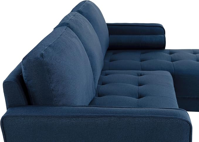 Studio Living® Lexington 83.1" Sofa Chaise, Mid-Century Modern, Pocket Coil Comfort, Reversable Chaise, Easy Assembly, Woven Fabric, Navy Blue