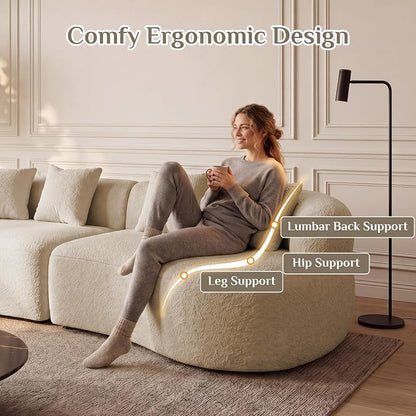 113" Curved Sectional Sofa Modern Cream Cloud Couch Modular Sectional Couches for Living Room Boneless Cloud Sofa Boucle Loveseat Comfy Chenille Deep Seat with 4 Pillows, Light Brown