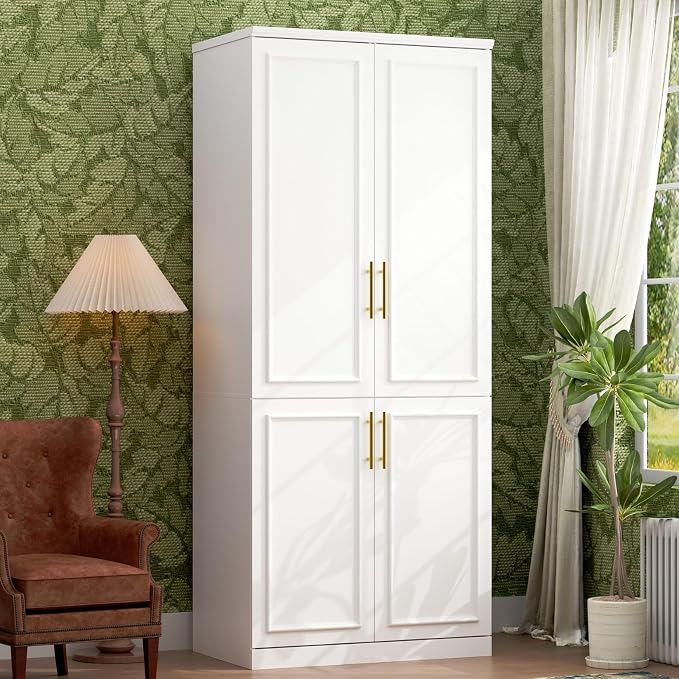 Timechee Almirah for Clothes, 74.8" Tall Bedroom Closet Storage Cabinet with Doors and Shelves, Hanging Rod, White Standing Wardrobe Clothes Closet for Bedroom, Armario Storage Cabinet for Clothes