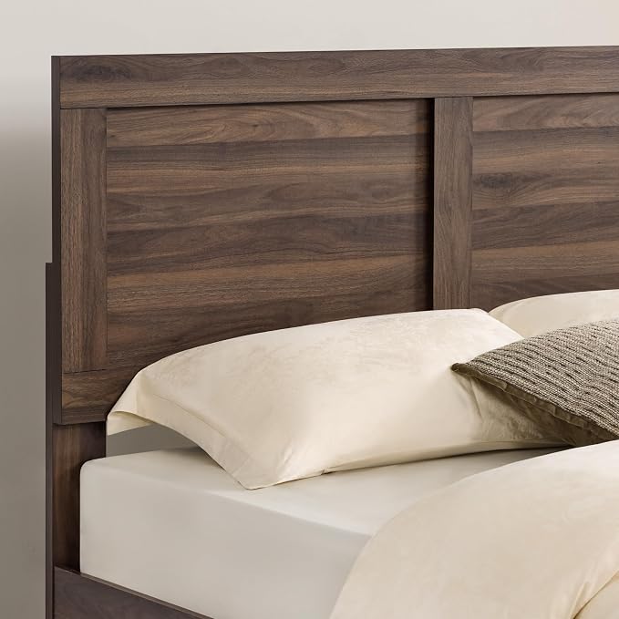 KISLOT Wood Bed Frame, Full Size Wooden Platform Bed Frame with Headboard and Footboard Mattress Foundation Farmhouse Bedroom Furniture No Box Spring Needed