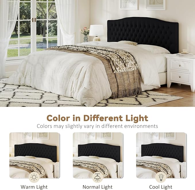 King Headboard Only, Upholstered Headboard King for Adjustable Bed Velvet Tufted Wall Mounted Head Board with Solid Wood Legs Head Board, Black