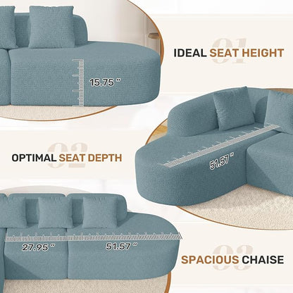 114 Inch Boneless Couches for Living Room,Modern Modular Sectional Sofa with Chaise,L-Shape Cloud Sectional Couch,No Assembly Required,Light Blue