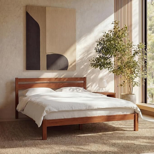 LIFEMENT Twin Bed Frame with Headboard Classic Wood Platform, Noise Free, Under Bed Storage, No Box Spring Needed, Easy Assembly, Cherry
