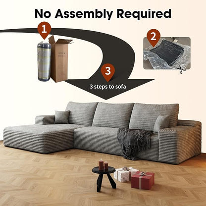 AUGOP 108" Sectional Couches for Living Room Modern Modular Sofa with L-Shape Couchs Upholstered Boneless Couch Deep Seat Sectional Couch with Chaise (Grey, Left Facing Chaise+2Seaters)