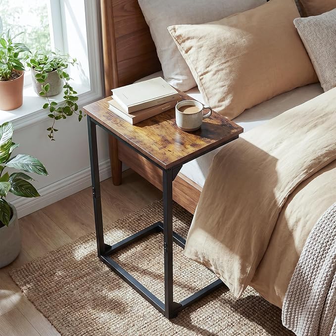 AMHANCIBLE C Shaped End Tables, Couch Side Tables that Slide Under, TV Trays for Living Room, Bedroom, Small Space, Sofa, Brown HET02BBR-1