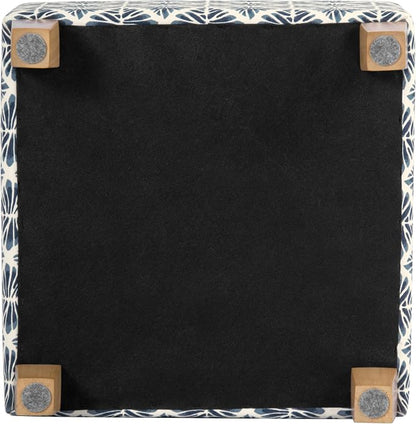 HomePop 18" Classic Square Storage Ottoman - Blue Geometric Pattern