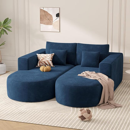 Modular Sectional Sofa Bed,Convertible Cloud Couches for Living Room,2 Chaise Corduroy Boneless Couch Sleeper Sofa Set,Oversized Chaise Lounge Chair for Bedroom,No Assembly Required,Blue 1PCS