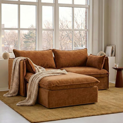 Cloud Modular Loveseat + Ottoman, Oversized Deep Seat, Luxe Chenille | Fully Removable Washable Covers, Memory Foam Seat Cushions, Storage Ottoman, Premium Fabric