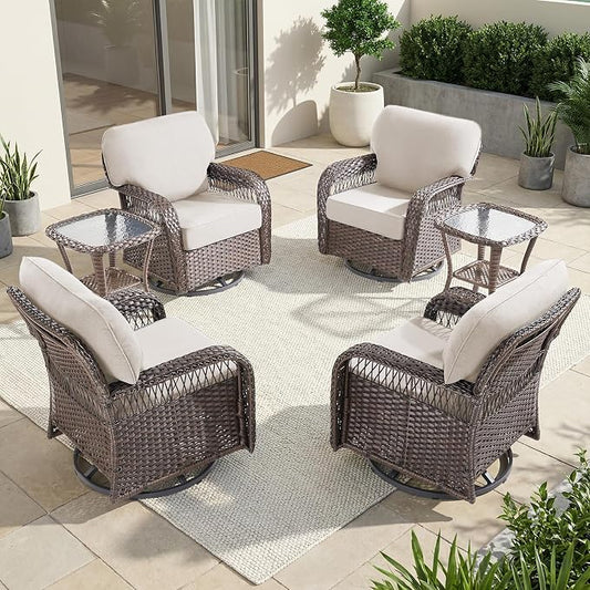 Belord 6 Piece Patio Set with Swivel Chairs,Patio Furniture for Deck Porch Garden,Outdoor Seating Conversation Furniture,Beige