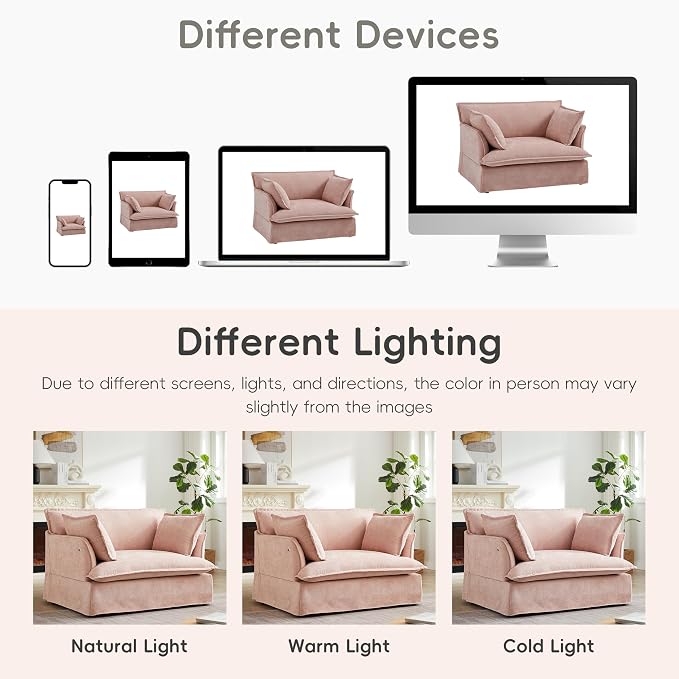 ERYE 47" Chenille Upholstered Accent Chair Wide Seat Armchair for Living Room Bedroom, Modern Upholstered Armchair W/ 2 Pillows and USB-C Ports for Home Apartment Office