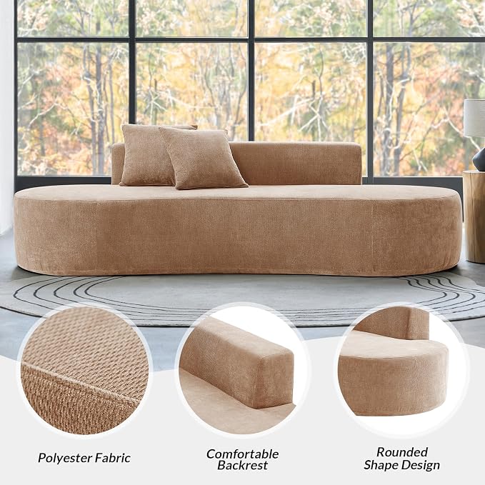 94.5" Modern Curved Sofa, 3-Seater Comfy Foam Couch with 2 Pillows, Frameless & No Assembly Required, Cloud Couch for Living Room, Pink