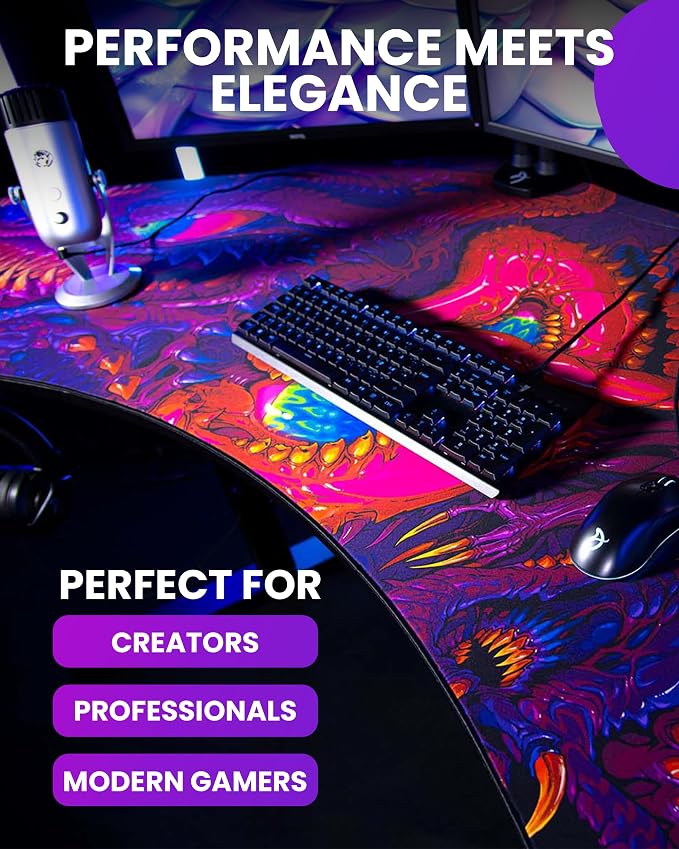 Arozzi Arena Angelo L Shaped GamingDesk, PC Gaming Desk L Shape, Height Adjustable L Shaped StandingDesk for Home Office, ComputerDesk with Full Coverage Mouse Pad (Crawling Chaos)