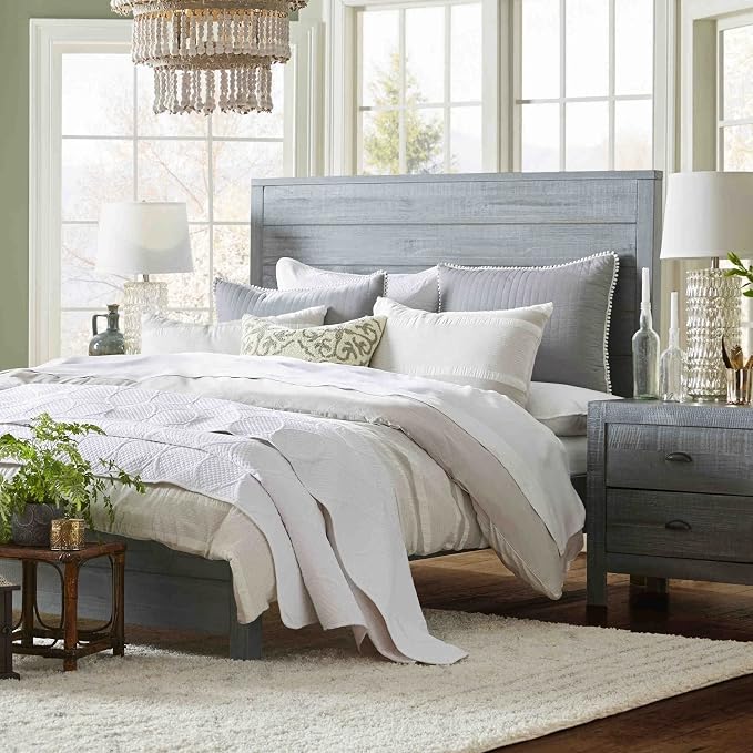 Grain Wood Furniture Montauk Solid Wood Bed, Queen Size, Rustic Grey