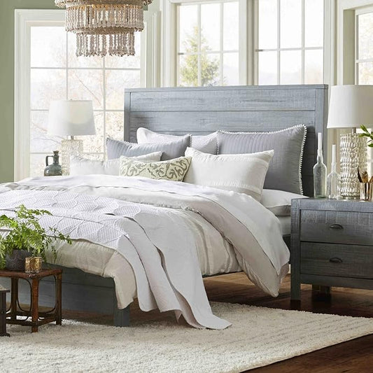 Grain Wood Furniture Montauk Solid Wood Bed, Queen Size, Rustic Grey
