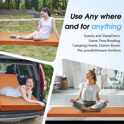 CYMULA 3 Inch Memory Foam Camping Pad, Camping Essentials Roll Up Floor Mat for Car Camping, Cot, Tent, Truck, Travel and Guest Use, Non-Slip Waterproof Bottom, Removable Cover