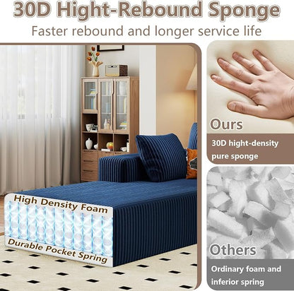 95" Cloud Sectional Couch with L-Shape Chaise, Modular Comfy Sofa Chaise Longue, Upholstered Corduroy Couches Sleeper with Deep Seat for Living Room Bedroom, No Assembly Required(Blue, Left Facing)