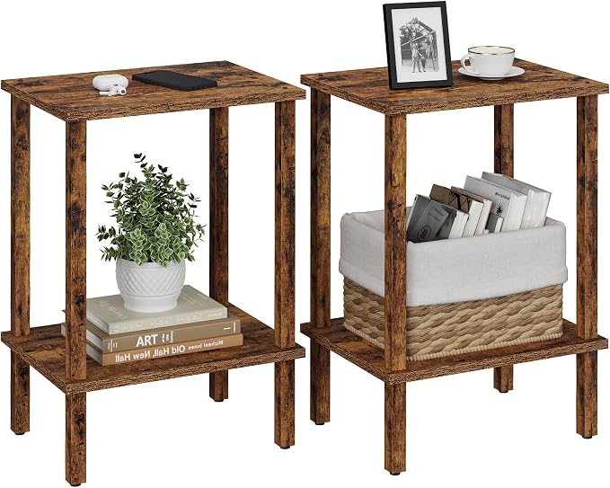 TUTOTAK End Table, Set of 2, Side Table, Nightstand, 2-Tier Storage Shelf, Sofa Table for Small Space, Living Room, Bedroom, Brown TB01BB035C