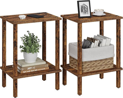 TUTOTAK End Table, Set of 2, Side Table, Nightstand, 2-Tier Storage Shelf, Sofa Table for Small Space, Living Room, Bedroom, Brown TB01BB035C