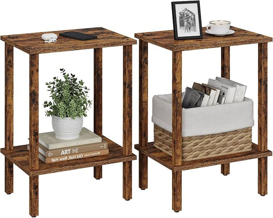 TUTOTAK End Table, Set of 2, Side Table, Nightstand, 2-Tier Storage Shelf, Sofa Table for Small Space, Living Room, Bedroom, Brown TB01BB035C
