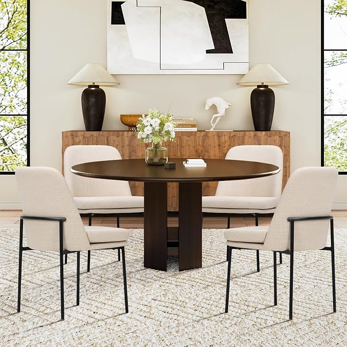 COLAMY Modern Dining Chairs Set of 4, Upholstered Dining Room Chairs Dinner Chair Kitchen Chairs with Curved Back and Metal Legs, Beige